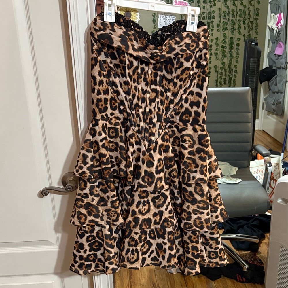 Sherri Hill Leopard Print Asymmetrical Skirt